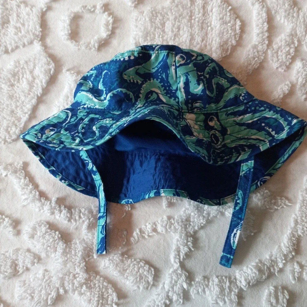 Gymboree Baby Reversible Sun Bucket Coastal Hat Octopus 12-24M Blue